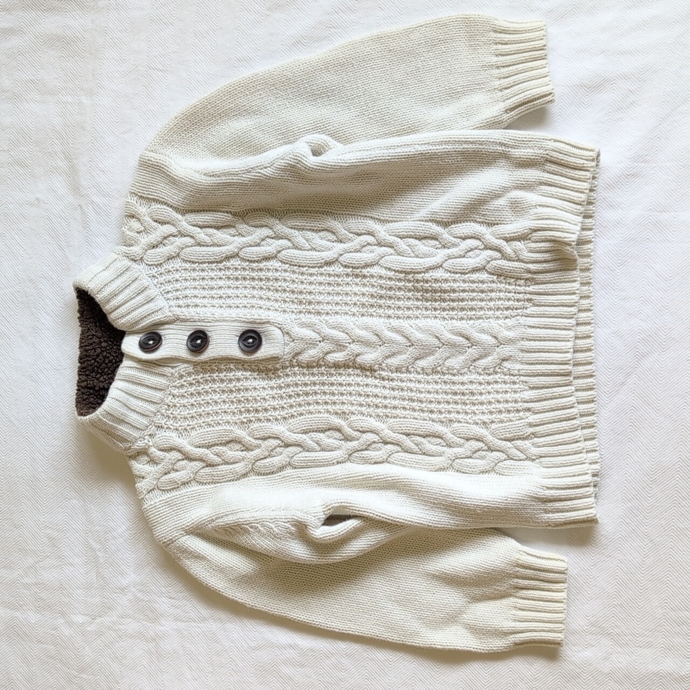 cherokee ivory 100% cotton cable knit popover sweater with lined neck 3T toddler